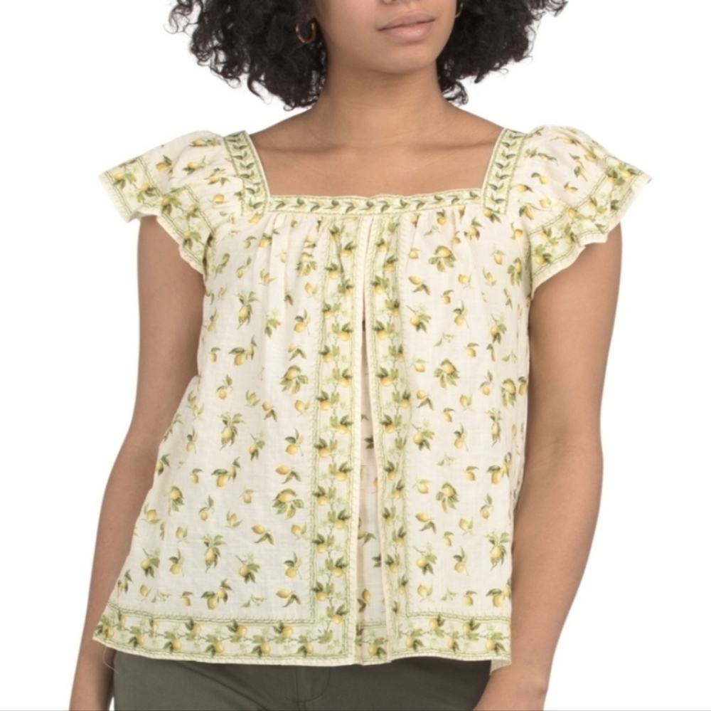 Max Studio London Yellow Lemon Blouse, S, Lightweight, Cream